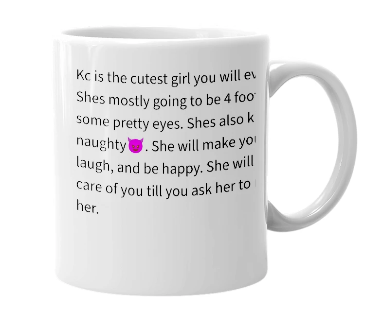 White mug with the definition of 'Kc'