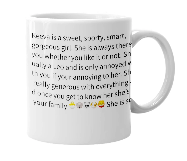 White mug with the definition of 'Keeva'