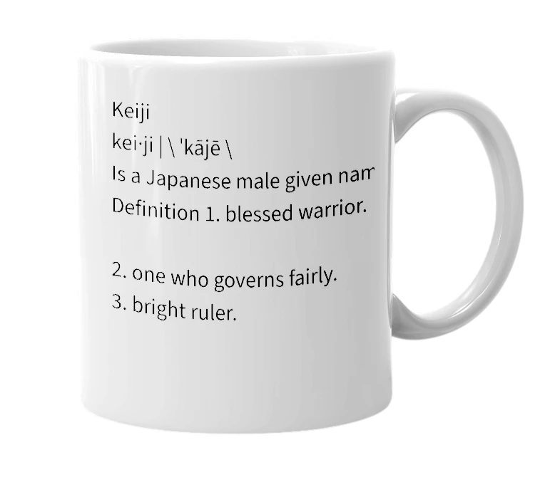 White mug with the definition of 'Keiji'