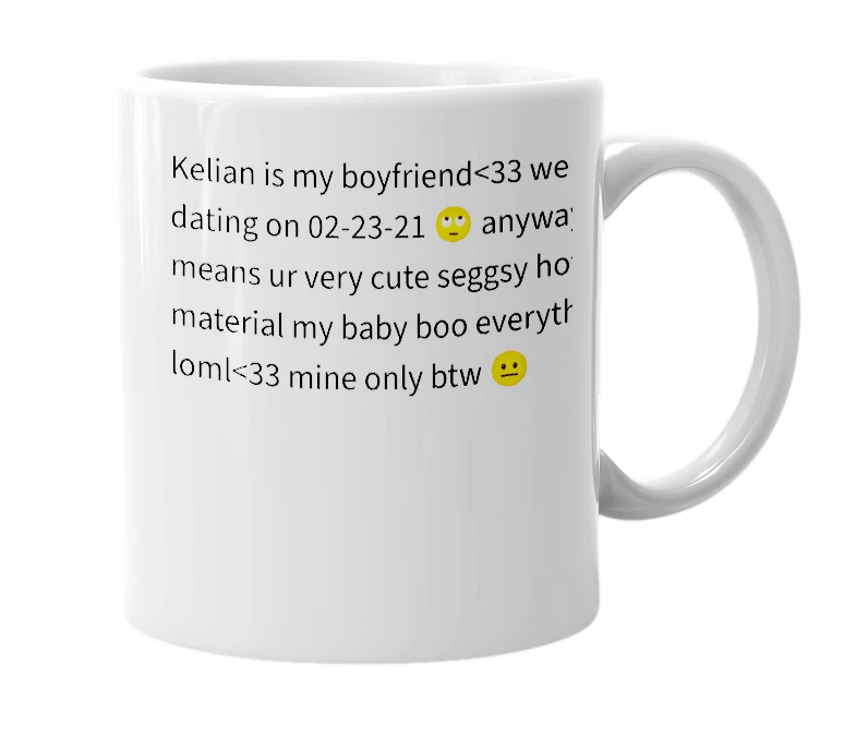 White mug with the definition of 'kelian'
