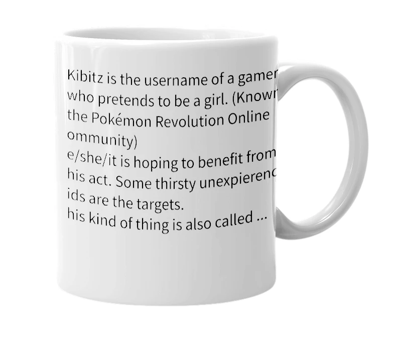 White mug with the definition of 'Kibitz'