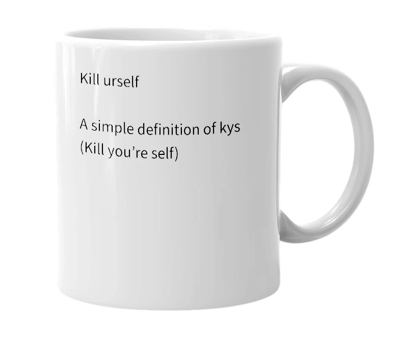 White mug with the definition of 'Kus'