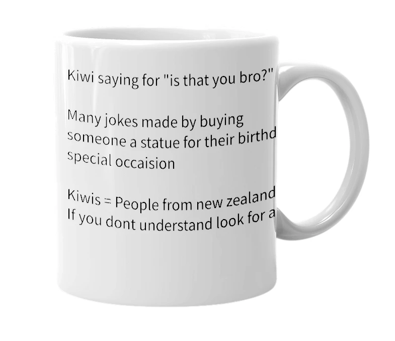 White mug with the definition of 'statue bro'