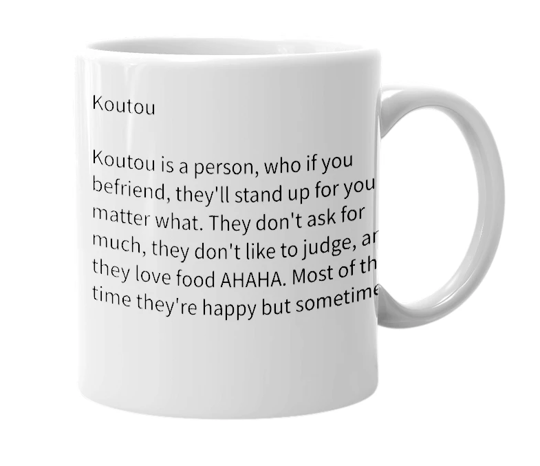 White mug with the definition of 'Koutou'