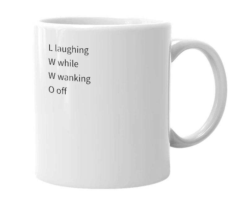 White mug with the definition of 'lwwo'