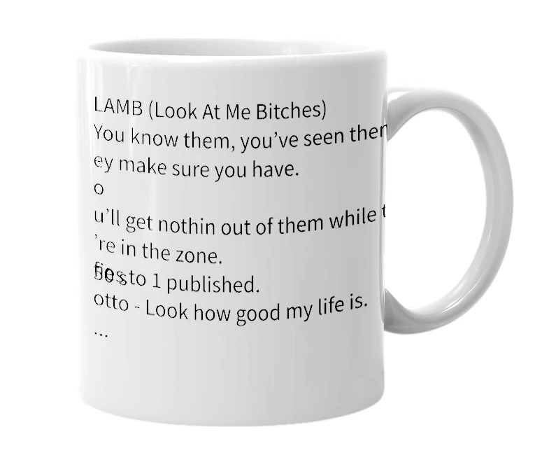 White mug with the definition of 'LAMB'