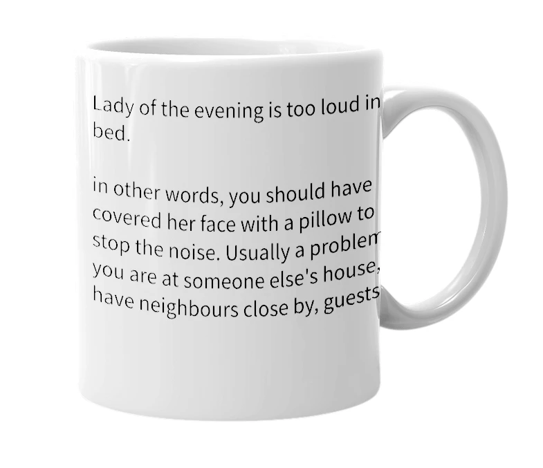 White mug with the definition of 'pillow crisis'