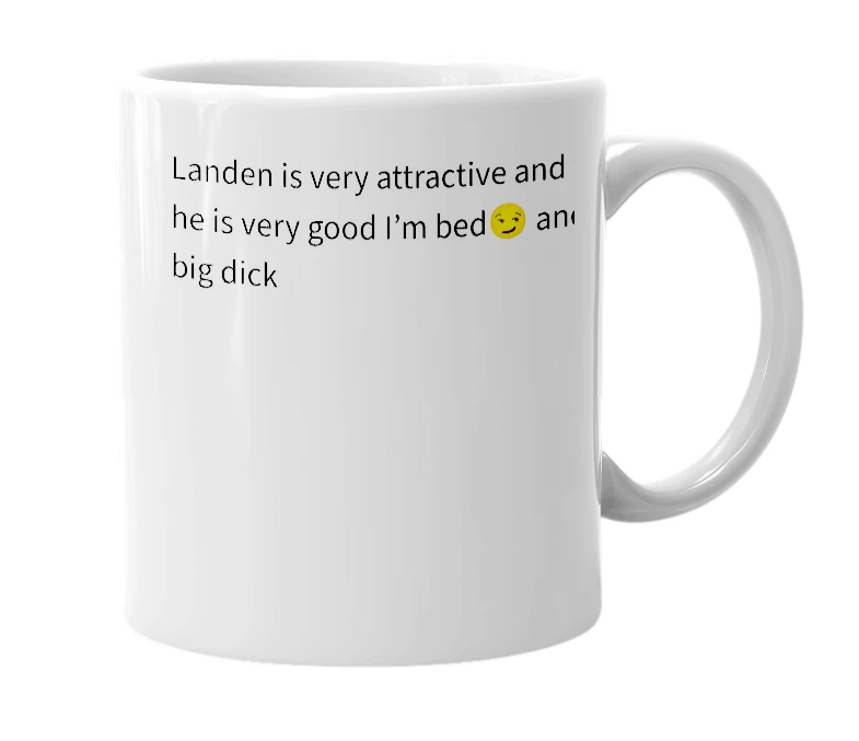 White mug with the definition of 'Landen'