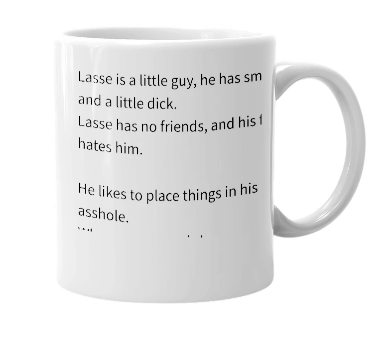 White mug with the definition of 'LILLE LASSE'