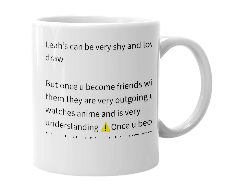 White mug with the definition of 'Leah'