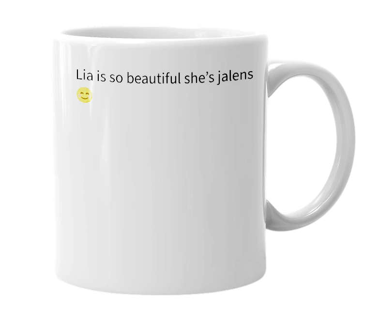 White mug with the definition of 'Lia'