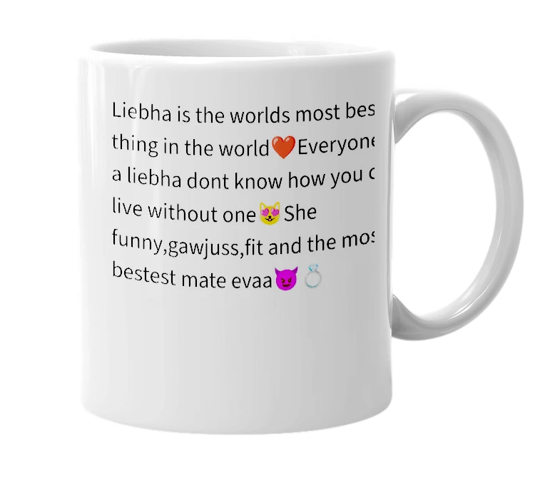 White mug with the definition of 'liebha'