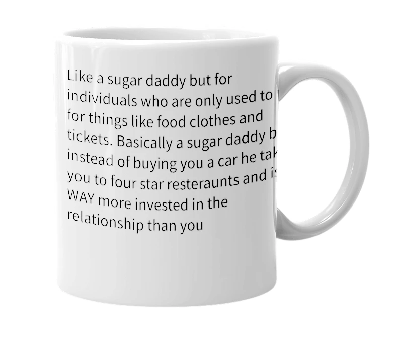 White mug with the definition of 'Papa john'
