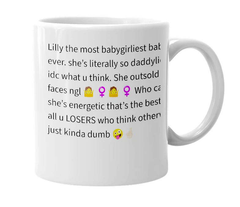 White mug with the definition of 'Babygirl Lilly'
