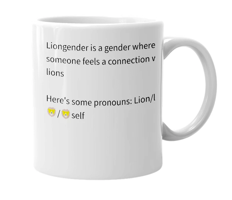 White mug with the definition of 'liongender'