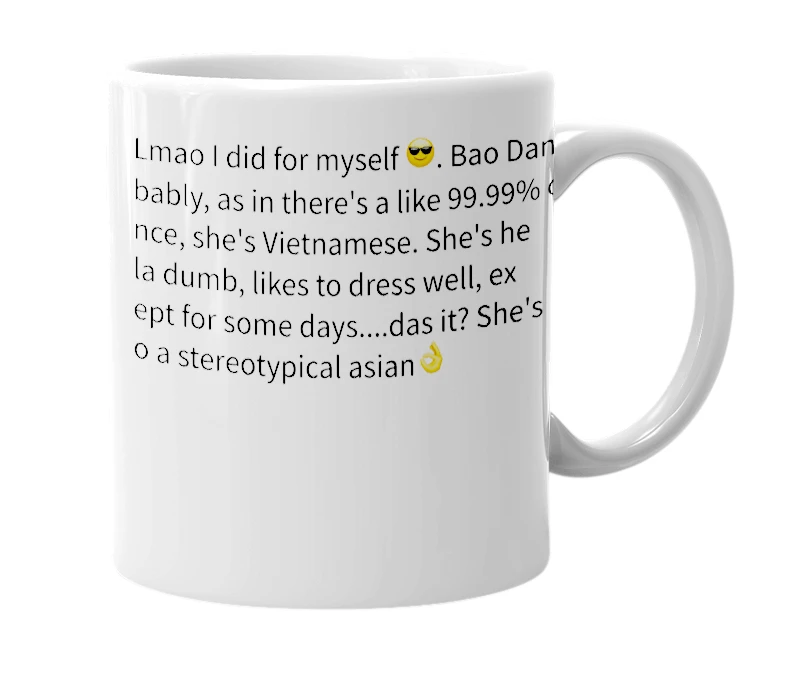 White mug with the definition of 'Bao Dan'