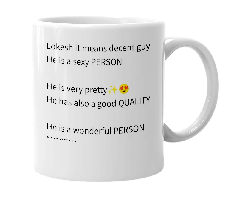 White mug with the definition of 'Lokesh'