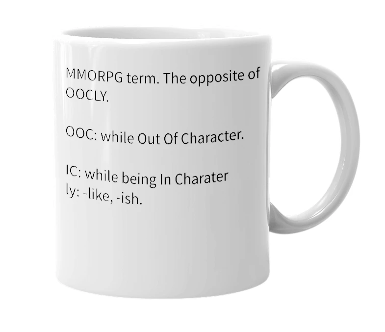 White mug with the definition of 'ICLY'