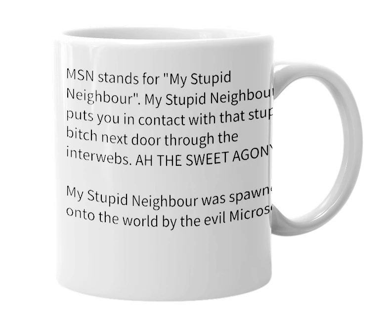 White mug with the definition of 'MSN'