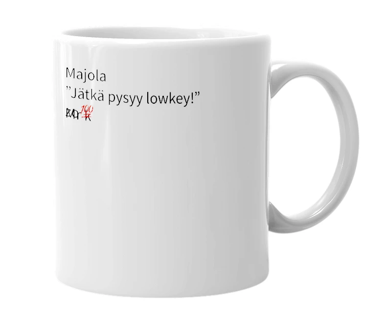 White mug with the definition of 'Majola'