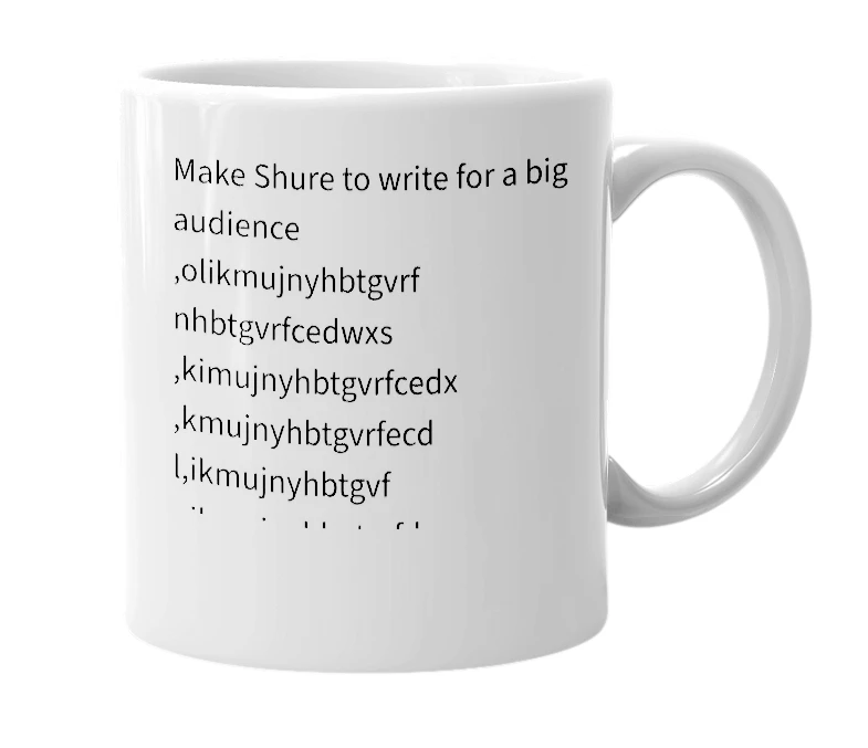 White mug with the definition of 'Large'