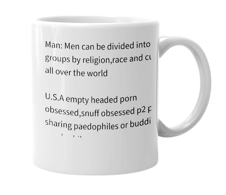 White mug with the definition of 'Man'