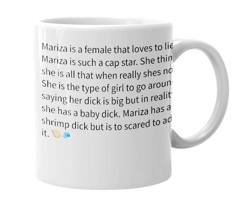 White mug with the definition of 'mariza'