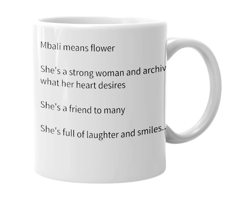 White mug with the definition of 'Mbali'