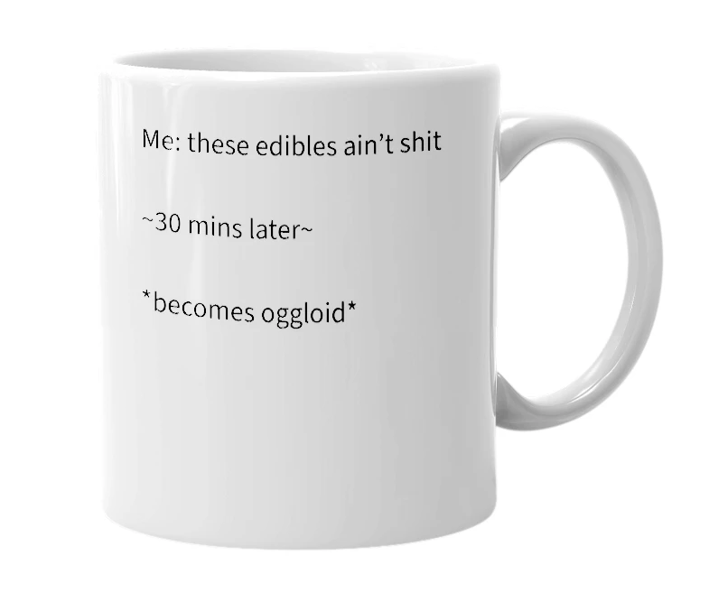 White mug with the definition of 'Oggloid'