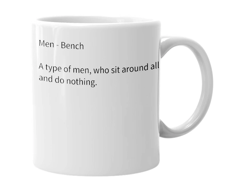 White mug with the definition of 'Mench'