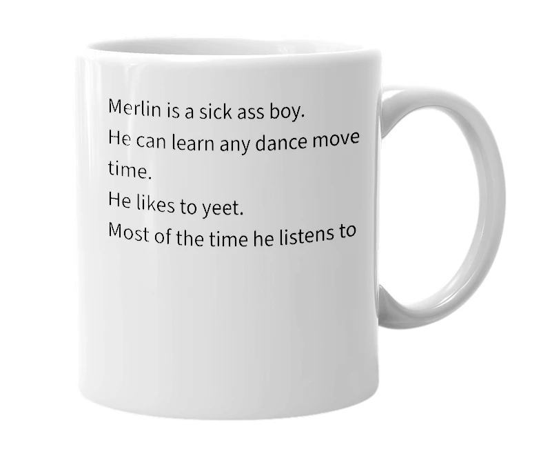 White mug with the definition of 'Merlin'