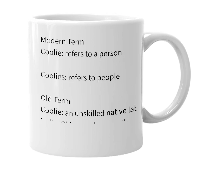 White mug with the definition of 'Coolie'