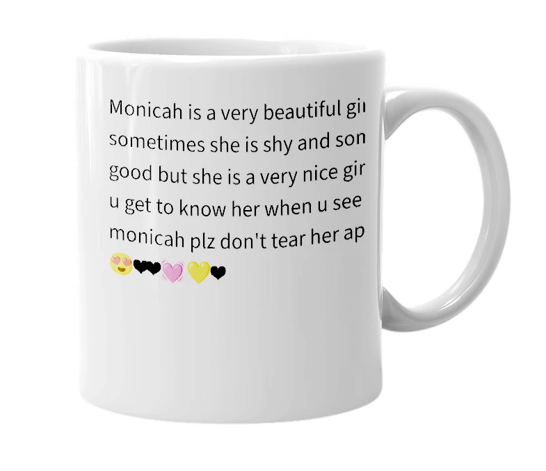 White mug with the definition of 'monicah'
