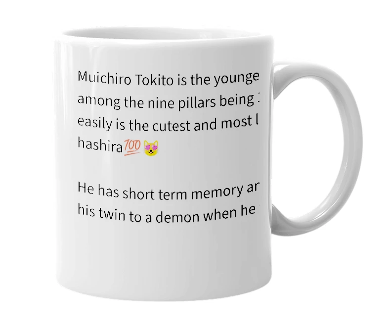 White mug with the definition of 'Muichiro Tokito'