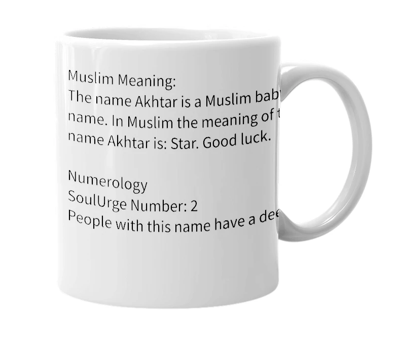 White mug with the definition of 'Akhtar'