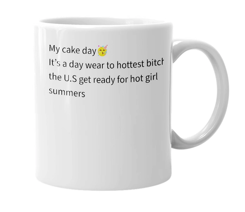 White mug with the definition of 'April 17th'