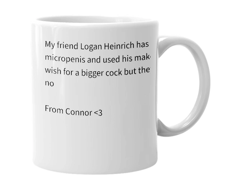 White mug with the definition of 'Logan Heinrich Has A Small Cock'