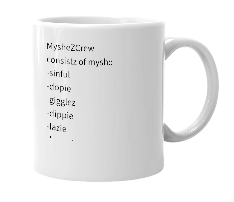 White mug with the definition of 'MZC'