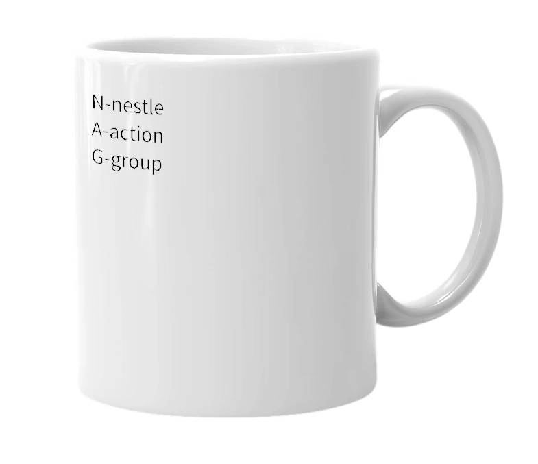 White mug with the definition of 'NAG'