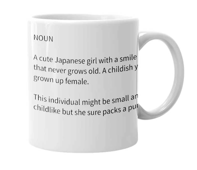 White mug with the definition of 'Emeiko'