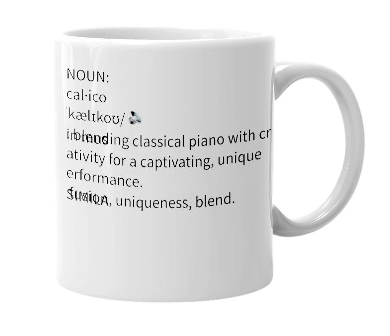 White mug with the definition of 'calico'