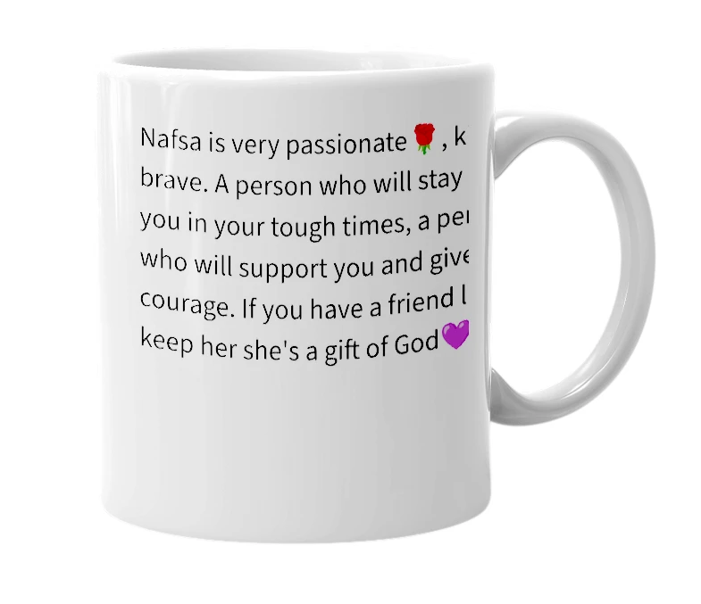 White mug with the definition of 'Nafsa'