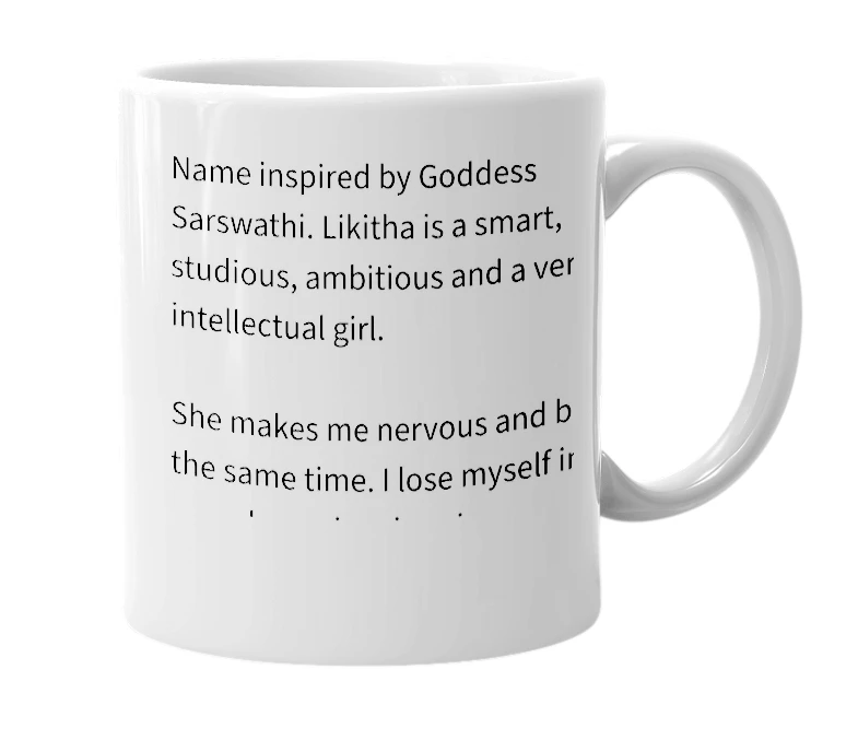 White mug with the definition of 'likitha'