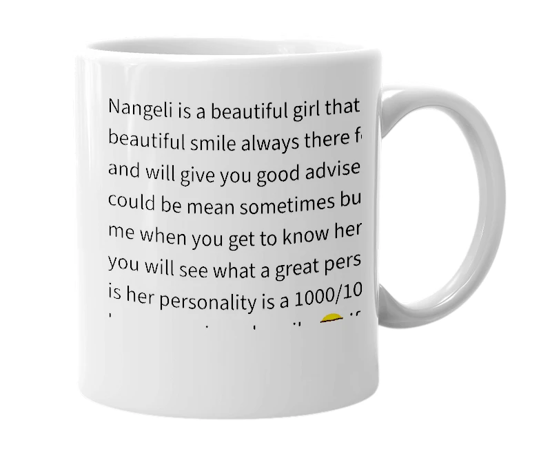 White mug with the definition of 'Nangeli'