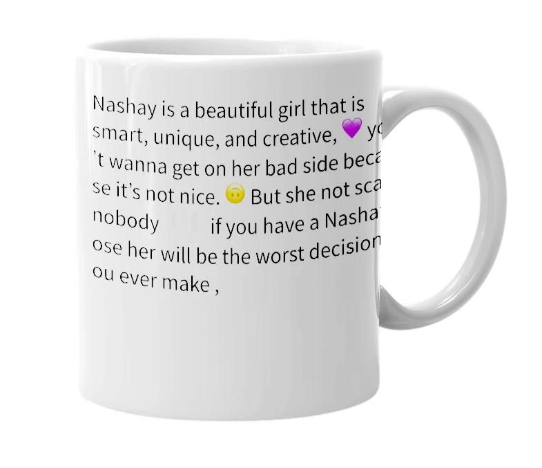 White mug with the definition of 'Nashay'