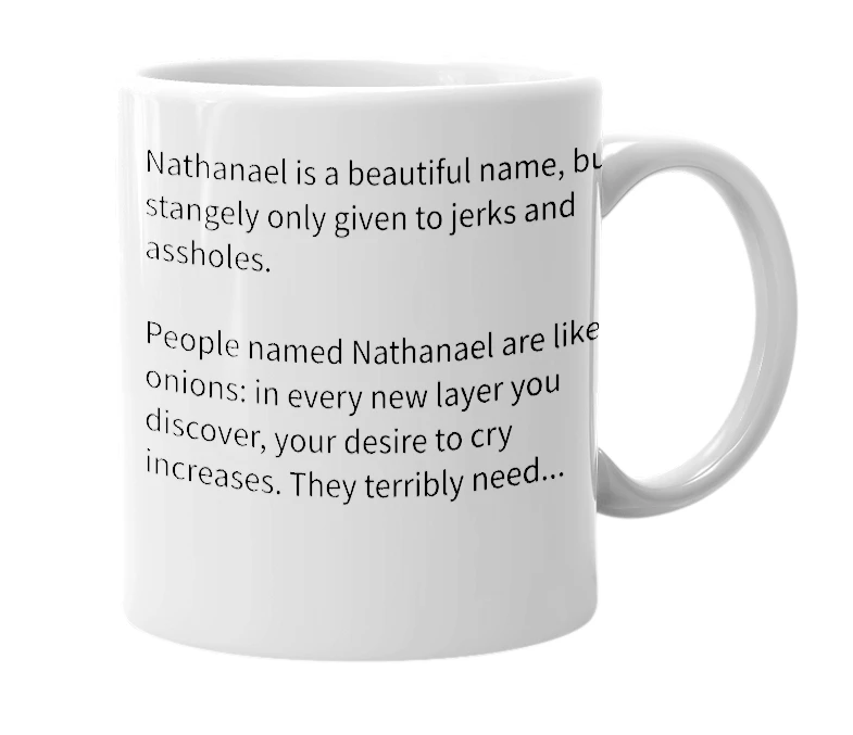 White mug with the definition of 'Nathanael'