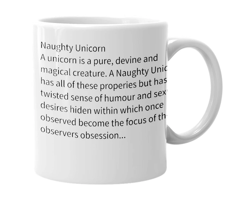 White mug with the definition of 'Naughty Unicorn'