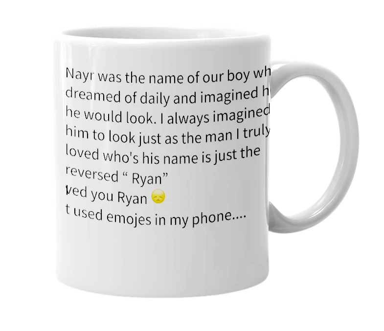 White mug with the definition of 'Nayr'