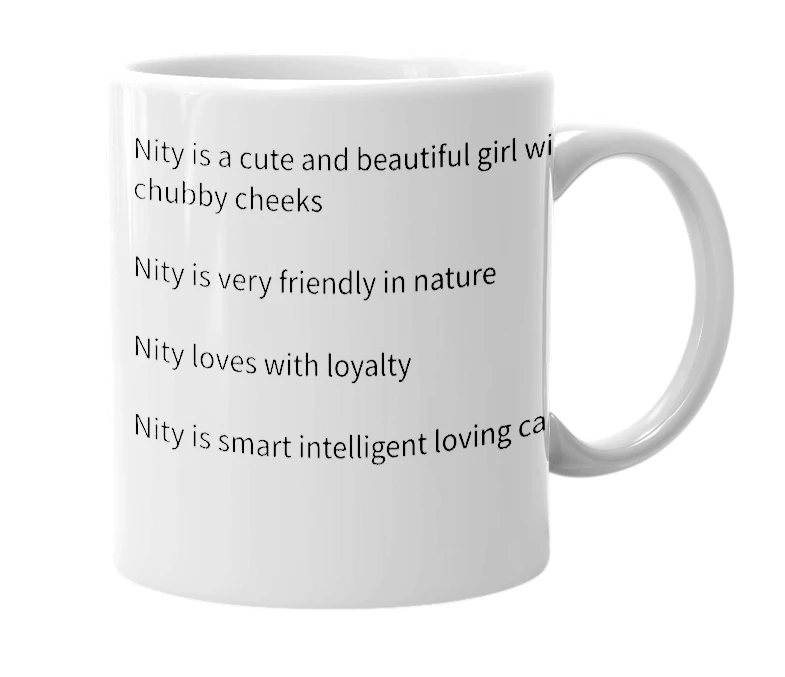 White mug with the definition of 'Nity'