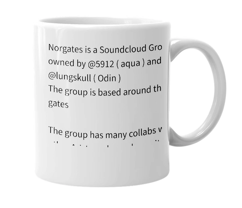 White mug with the definition of 'norgates'